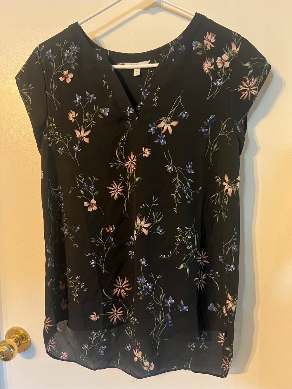 Black Floral V-Neck Women's Top